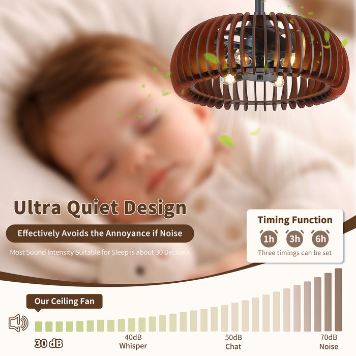 Pumpkin Ceiling Fan, Fandelier With 6 E12 Sockets, Reversible DC Motor, Adjustable Hanging, 6 Speeds Remote Control - Black