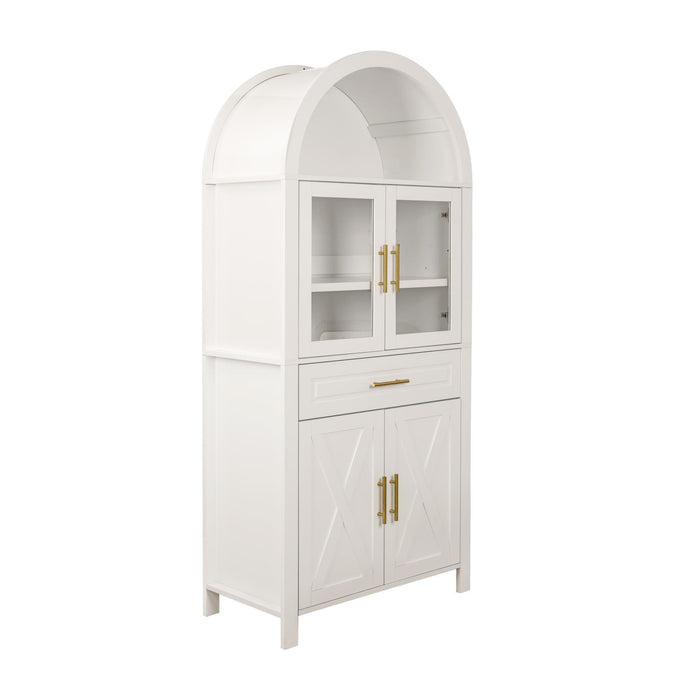Arched Kitchen Pantry Cabinet With Adjustable Shelves & Barn Door Design