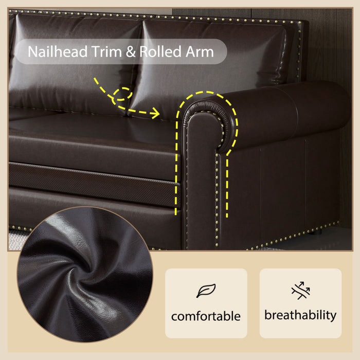 Pull Out Sofa Bed 3 In 1 Velvet Convertible Sleeper Sofa With Nailhead Trim & Rolled Arm, Multi Functional