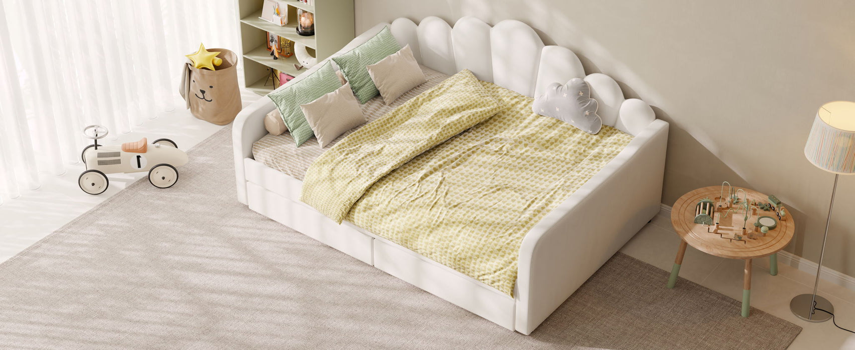 Shell Shaped Upholstered Daybed Frame With Slats