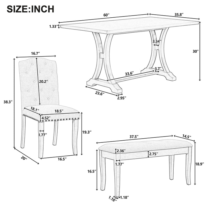 Dining Table Set With 4 Upholstered Chairs And Bench