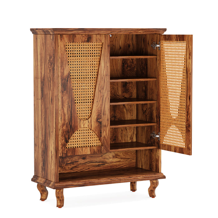 Shoe Cabinet With 5 Tier Freestanding Organizer, Ventilated Doors - Natural Wood