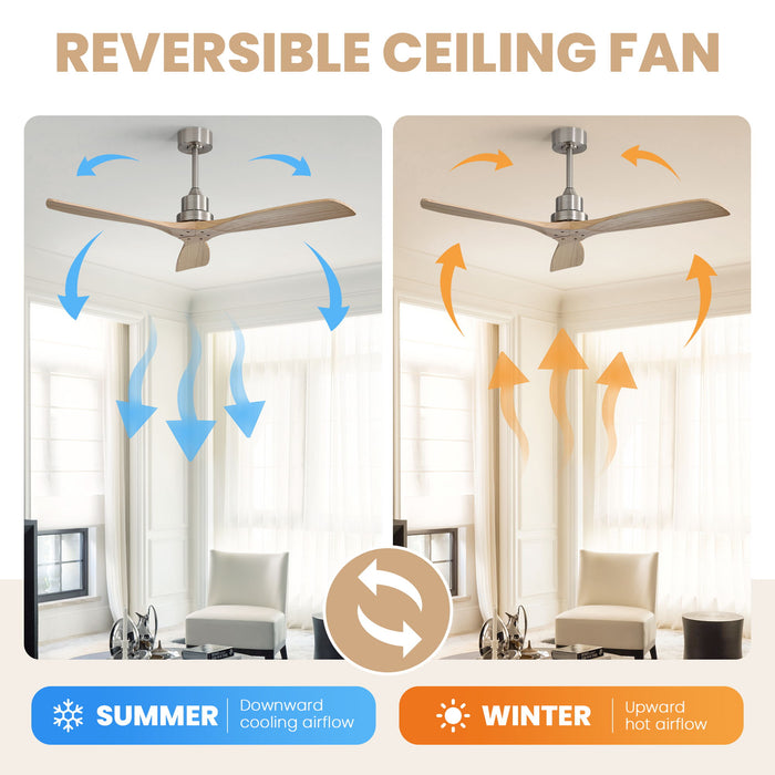 52" Outdoor Ceiling Fan With Remote Control Blades Reversible DC Motor - Brushed Nickel