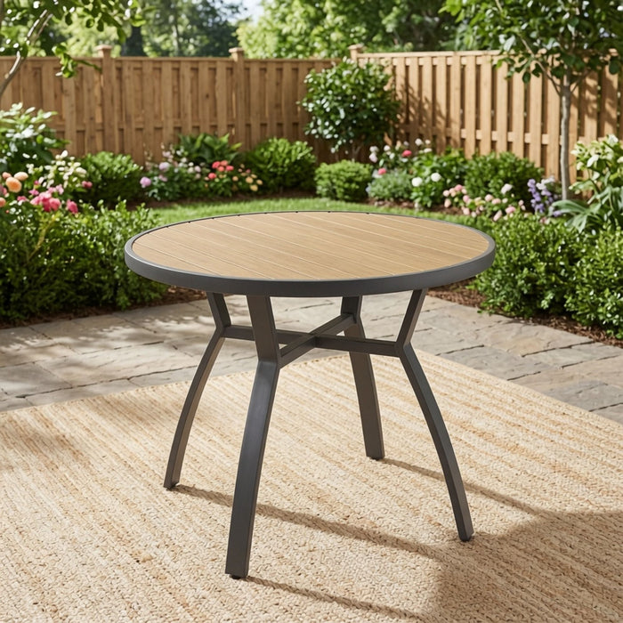 Outdoor Round Patio Table With Slatted Top - Gray