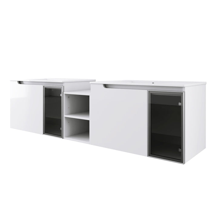 Wall Mounted Bathroom Vanity With Sink, Soft Close Doors, Cabinet & Half Door