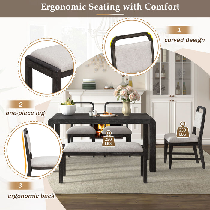 Extendable Dining Table Set With 4 Upholstered Chairs And 1 Bench