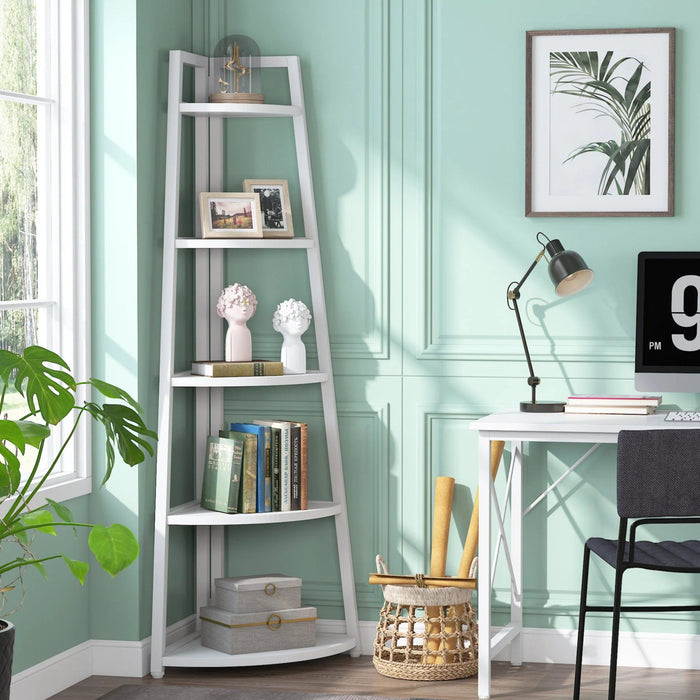 Tall 5 Tier Corner Bookshelf For Living Room
