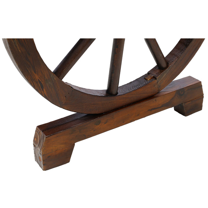 Rustic Country 2 Person Wooden Wagon Wheel Bench With Slatted Seat And Backrest - Brown