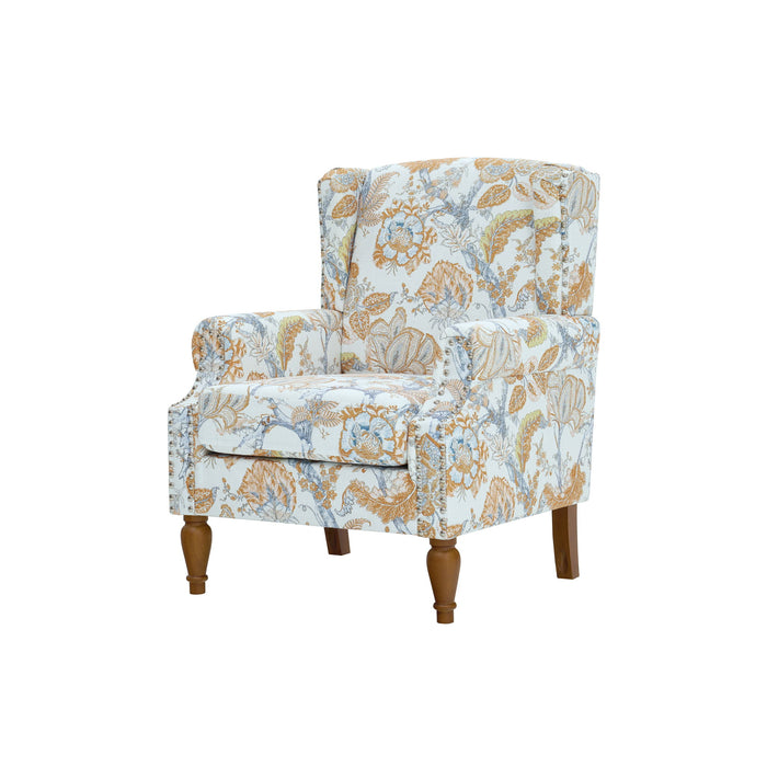 Accent Chair With Floral Upholstery And Nailhead Trim
