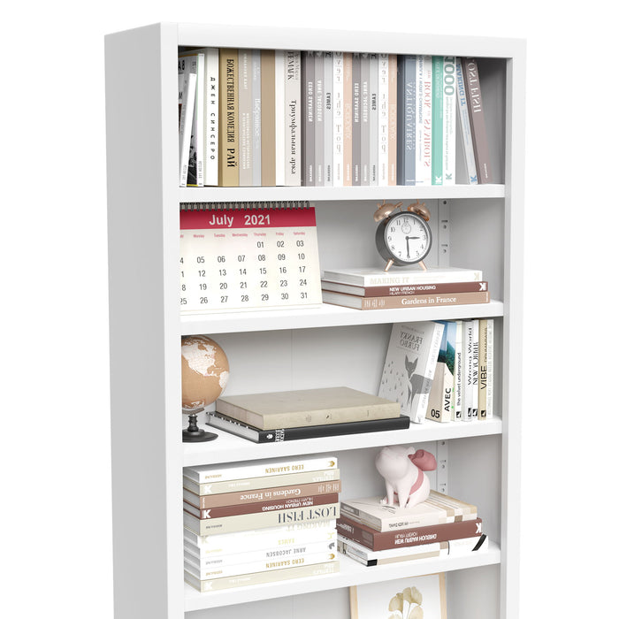 Bookcase Tall 5-Tier Adjustable Storage Shelf With Door Deep - White