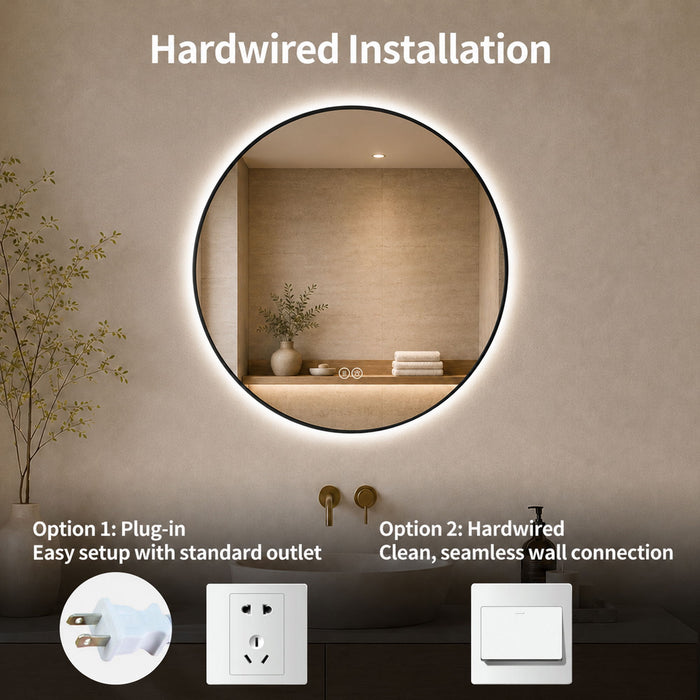 Round Framed Dimmable ED Bathroom Mirror With Anti Fog