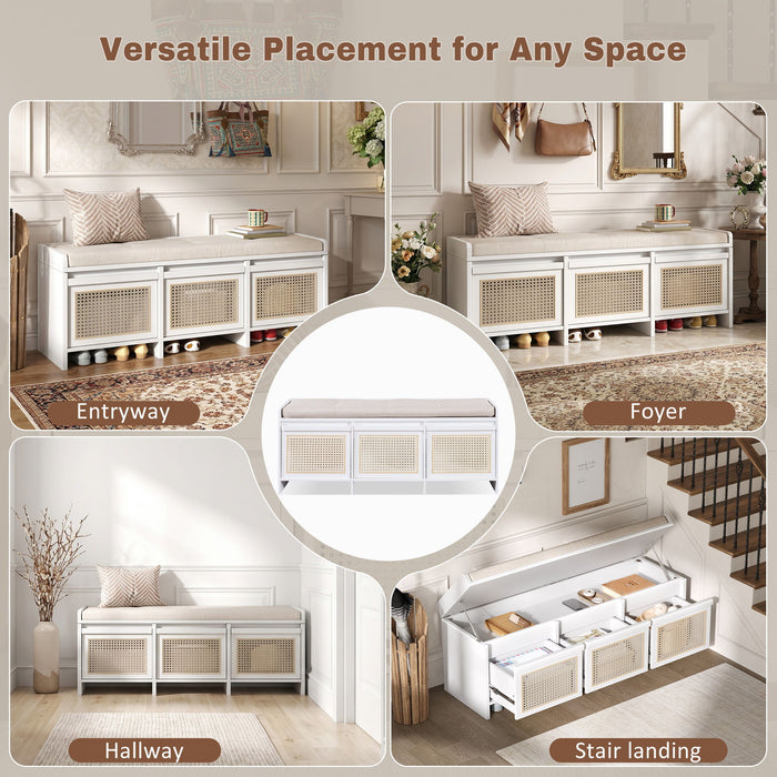 Entryway Shoe Bench With Drawers & Button Tufted Cushion