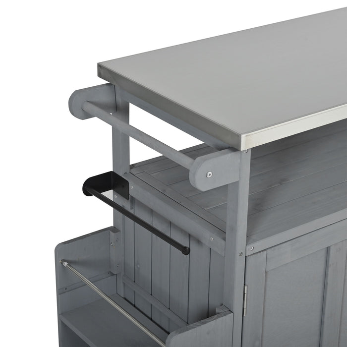 Foldable Outdoor Kitchen Island With Lockable Wheels, Storage Cabinet And Towel Rack For Patio