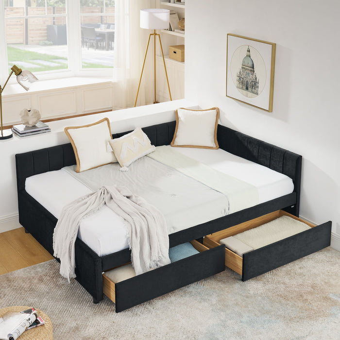 Upholstered Tufted Daybed Frame With Storage Drawers