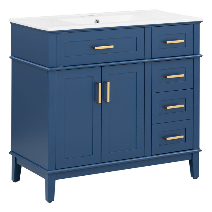 Bathroom Vanity With Ceramic Sink, Soft-Close Doors, 4 Storage Drawers - Blue