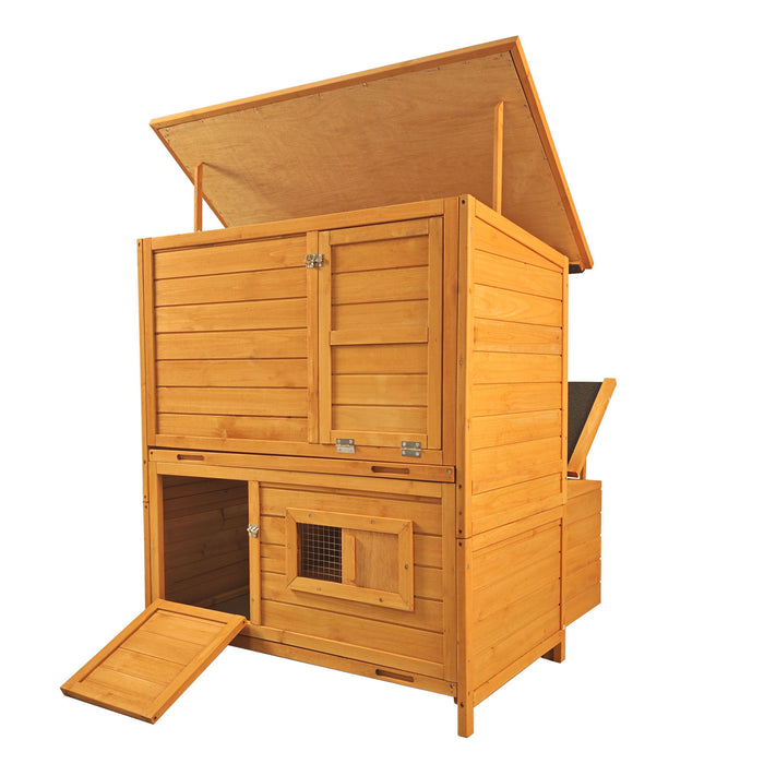 Chicken Coop, Large Chicken Coop With 3 Nesting Boxes, Foldable Ramp And Flip Up Asphalt Roof - Orange