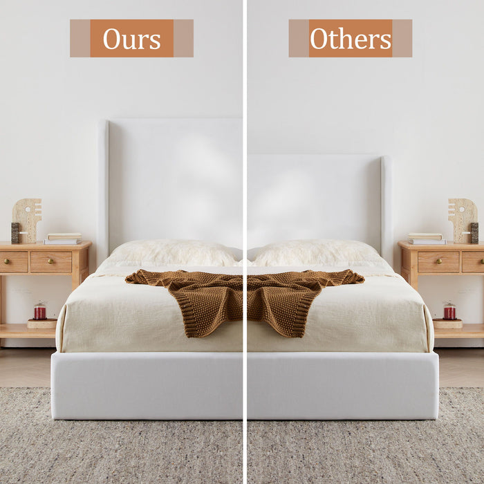 Carmen - King Size Upholstered Wingback Bed - White