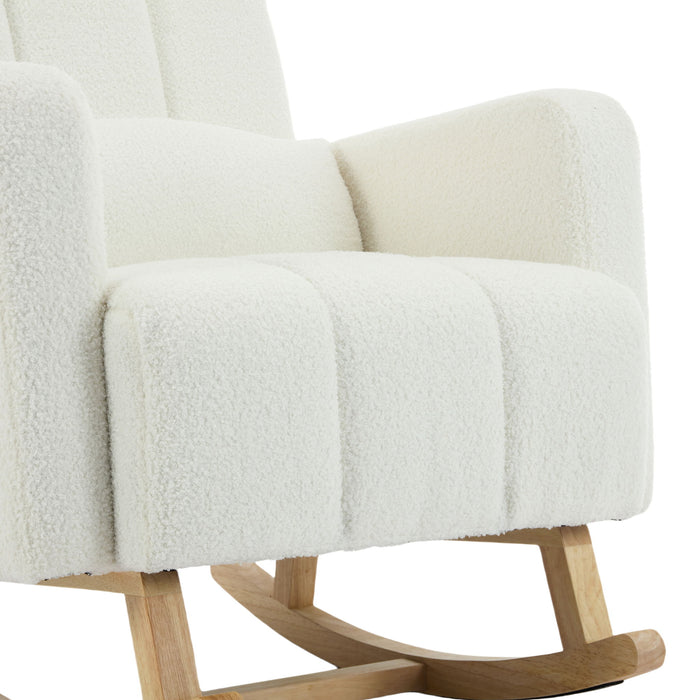 Accent Rocking Chair With Pillow, Spacious & Comfortable Seating For Living Room Or Bedroom - Cream White