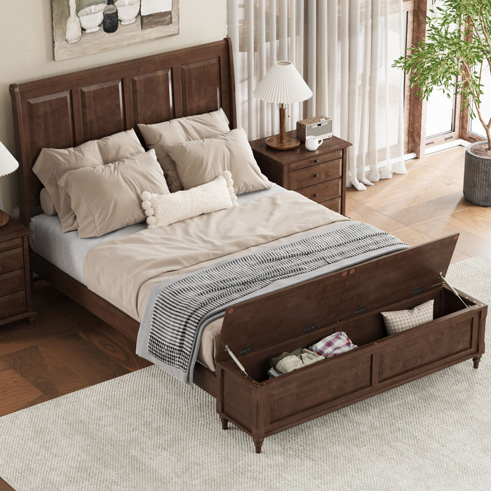Sleigh Bed Frame With Tall Headboard And Storage Bench