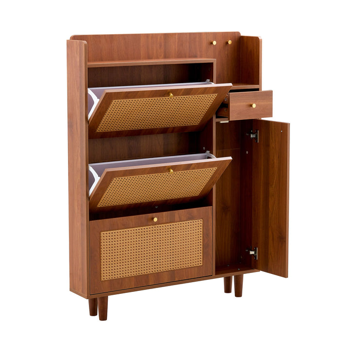 The Modern Minimalist Shoe Cabinet, Suitable For A Variety Of Styles Including Nordic, Japanese, And Industrial - Walnut