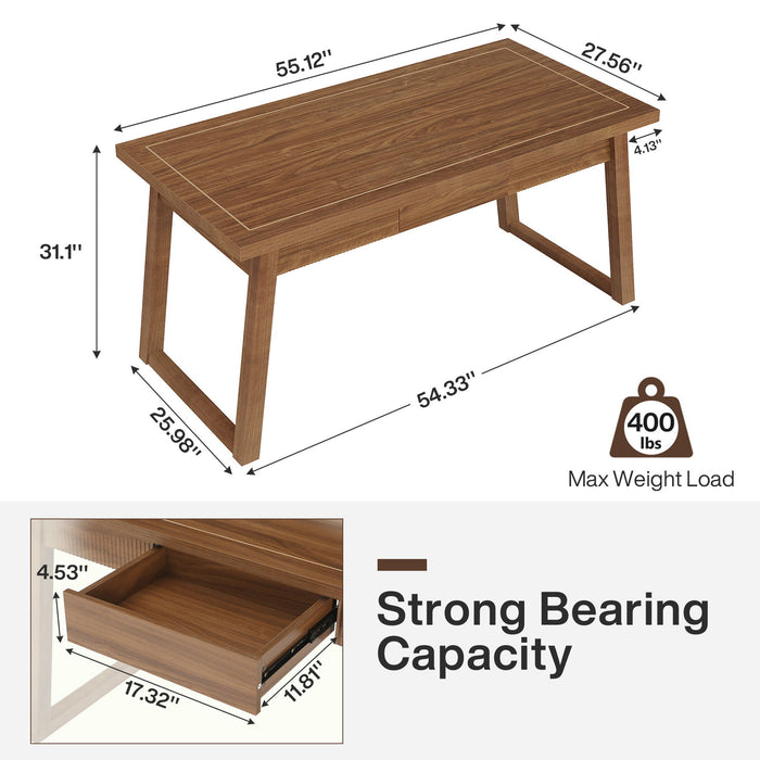 Executive Desk With Drawer, Workstation Table For Home Office - Walnut Brown