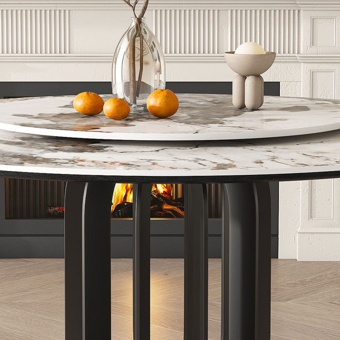 Round Dining Table With Lazy Susan For Kitchen, Dining Room - Black / White