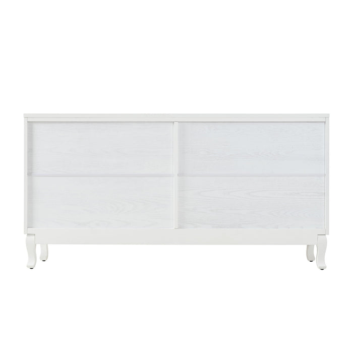 Elegant Sideboard With Sophisticated Wavy Pattern Doors And Arched Groove Design, Adjustable 4 Door Layout