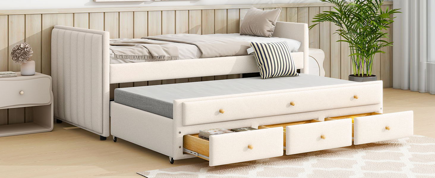 Upholstered Daybed With Trundle And Drawers