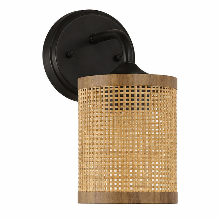 Reef - Single Lights Wall Sconce With Natural Shade Rustic Wicker Wall Light - Black / Rattan