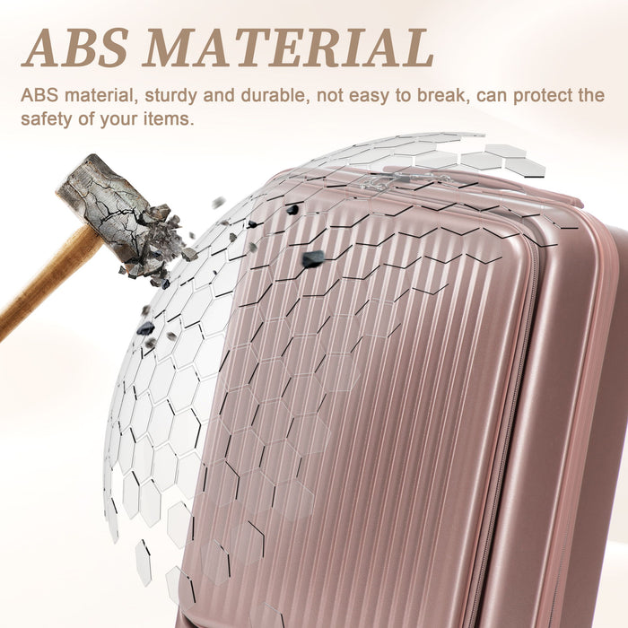Luggage Set With Cosmetic Case, Combination Lock, Front Opening Design