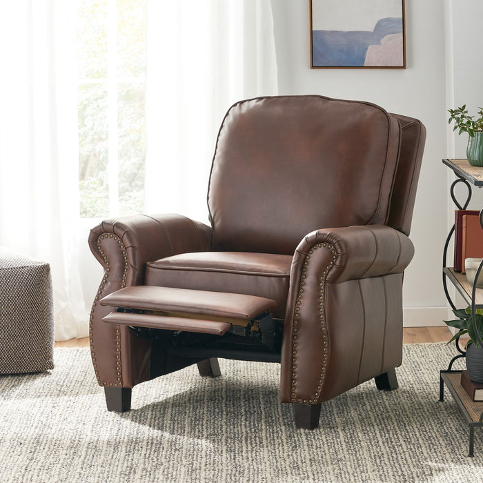 Neville - Recliner Chair With Push Back Function And Birch Wood Legs - Brown