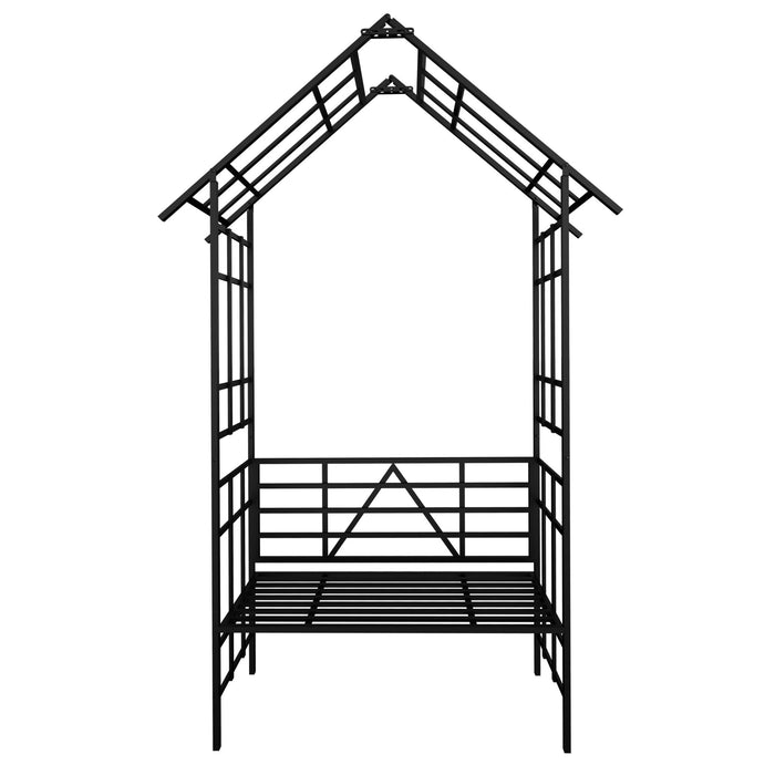 Garden Arch With Bench Turned Into Flower Stand Climbing Plants Support Outdoor - Black