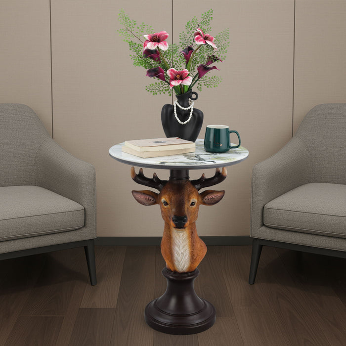 Deer Head Accent Table, Animal Statue For Living Room - Brown