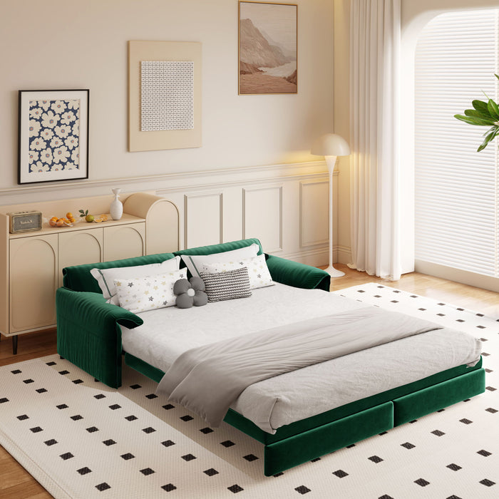 Queen Pull Out 3 In 1 Convertible Sleeper Sofa With Side Storage