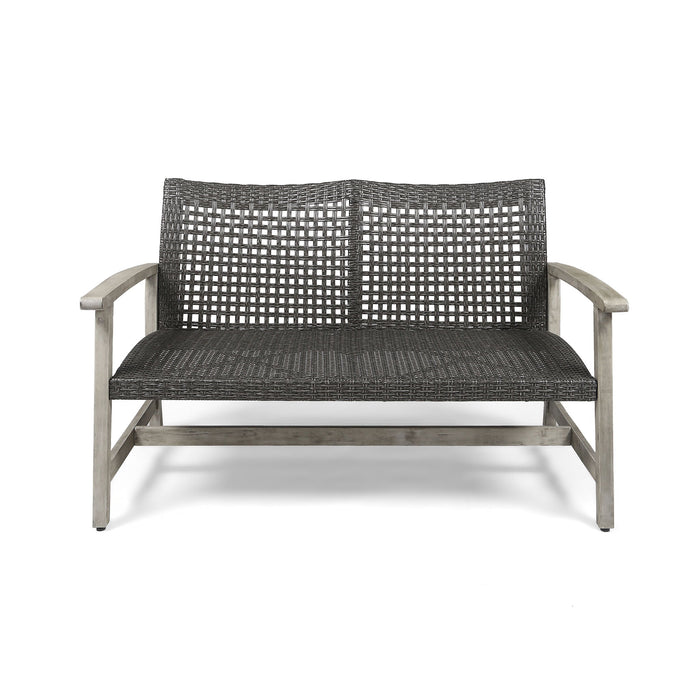 Hampton - Outdoor Wood And Wicker Loveseat - Gray