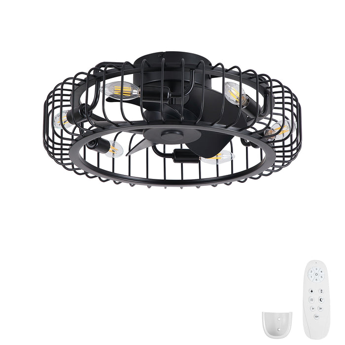 Flush Mount Ceiling Fan With Lights, Low Profile Fandelier With E12 Sockets, Reversible DC Motor, 6 Speeds - Black