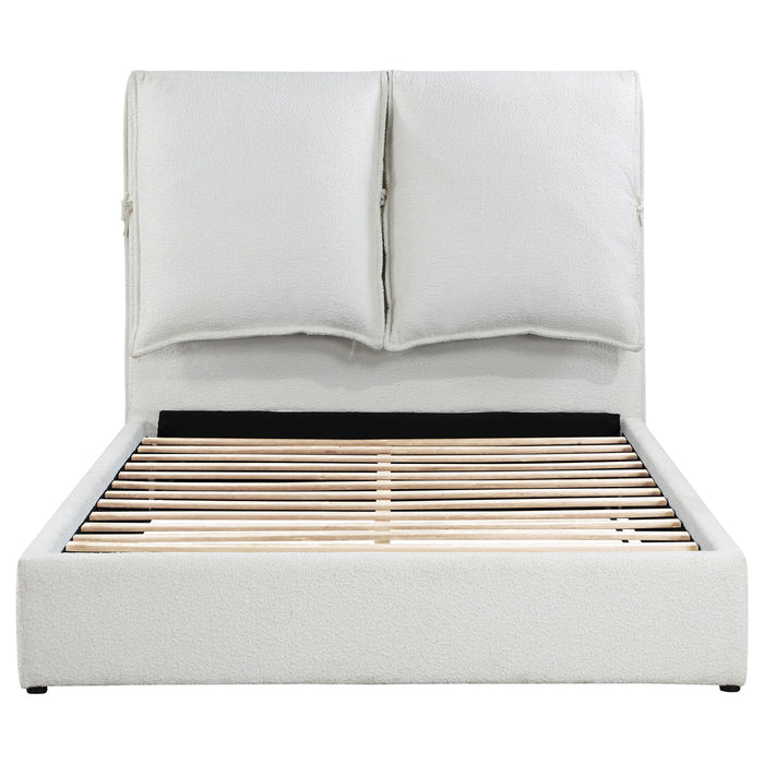 Corwyn - Queen Upholstered Panel Bed With Headboard Pillows - White