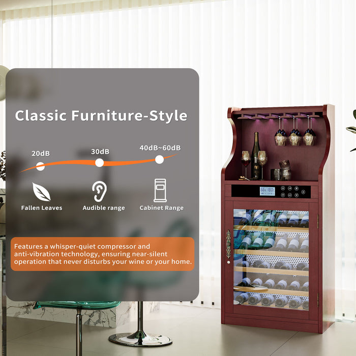 Wine Cooler Cabinet With Touch Control, 43 Bottle Capacity, Humidity & Temperature Regulation - Cherry