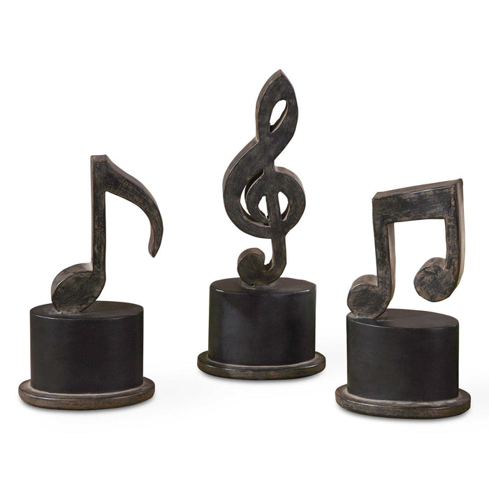 Music Notes - Metal Figurines (Set of 3) - Black