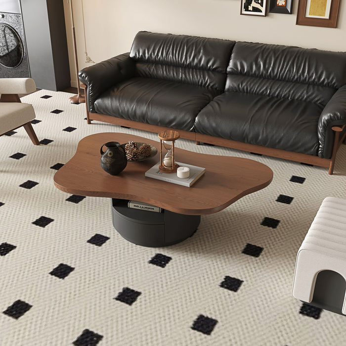 Cloud Coffee Table With 2 Drawers & Multi Layer Storage - Dark Walnut / Matt Black
