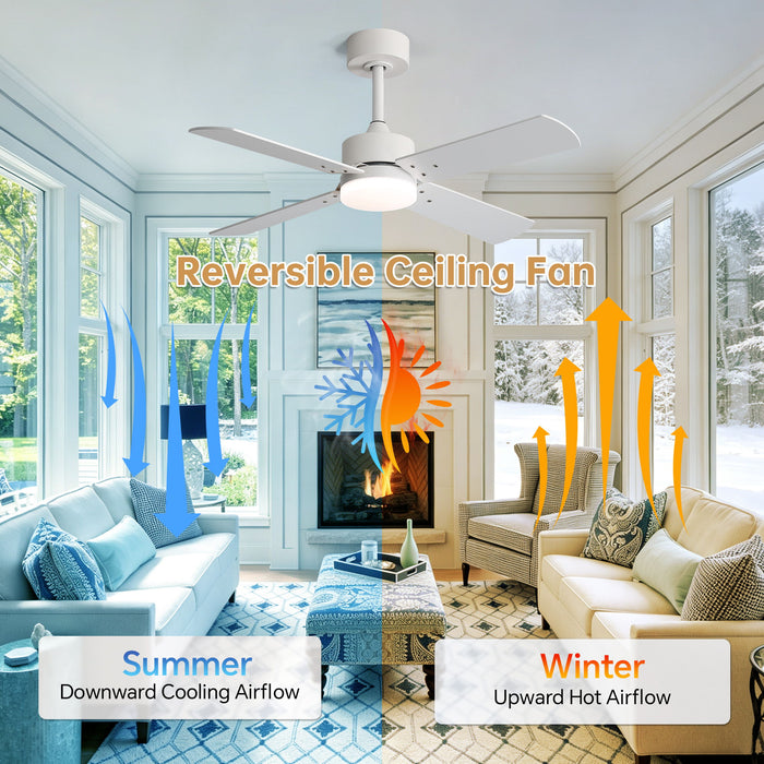 42" Ceiling Fan With Light And Memory Function, DC Reversible Motor, 4 Blades