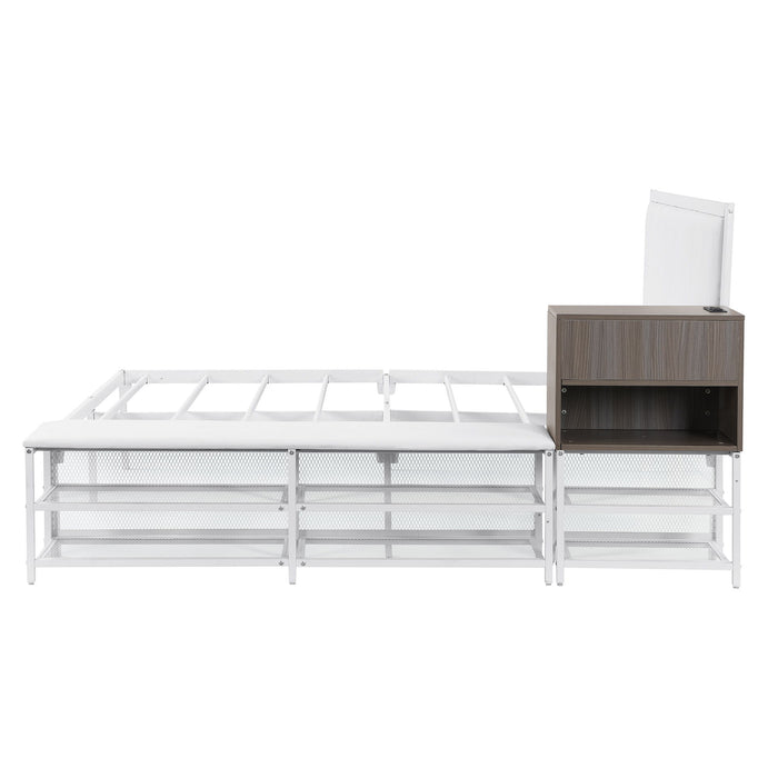 Platform Bed With 2 Tier Storage Shelves, Storage Cabinet
