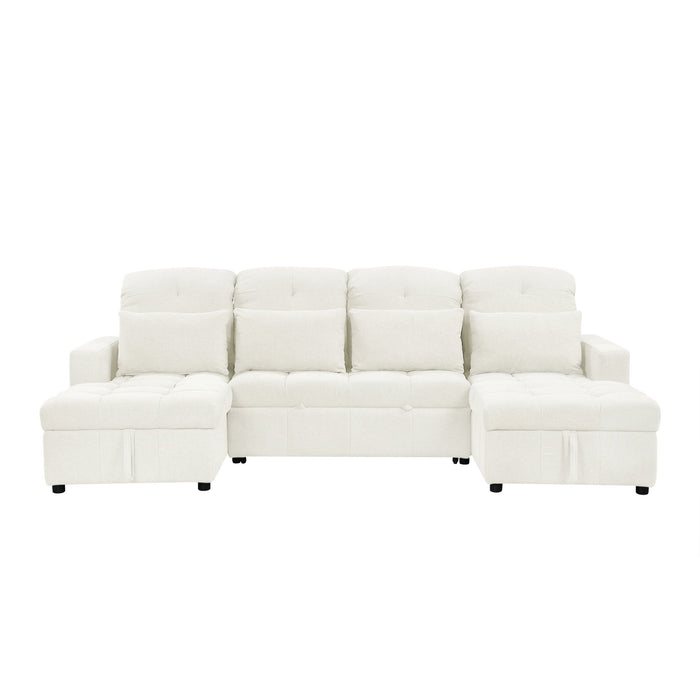 Oversized U-Shaped Versatile Sectional, Pull-Out Sofa Bed With Double Storage Chaise Lounges And 2 USB Ports For Living Room