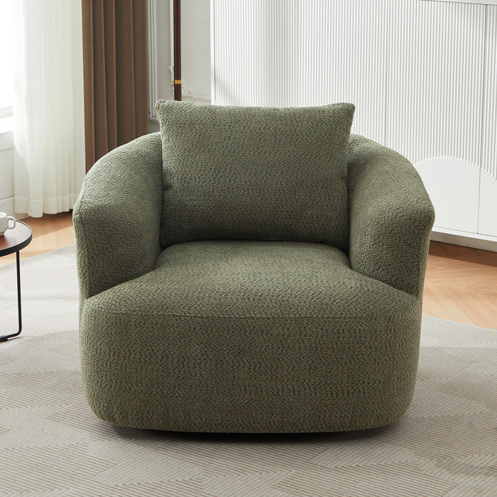 360° Swivel Barrel Sofa Chair With Throw Pillow, Chenille Upholstered Accent Chair