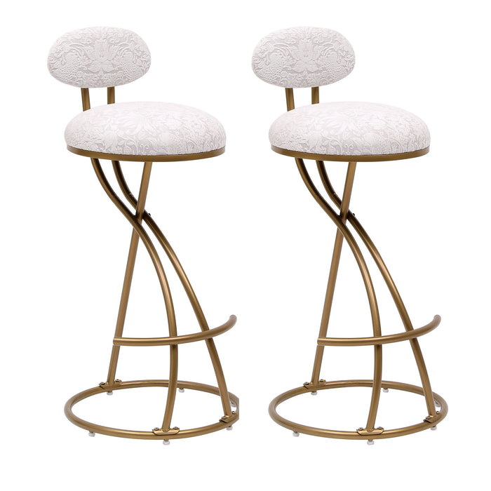 Round Print Bar Stools Upholstered Chairs For Kitchen (Set of 2)