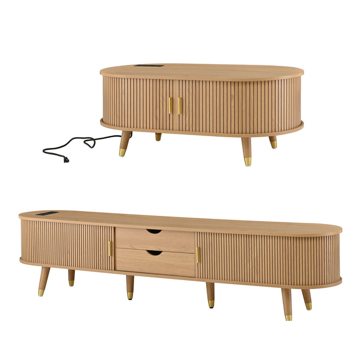 TV Stand & Coffee Table Set With Charging Station
