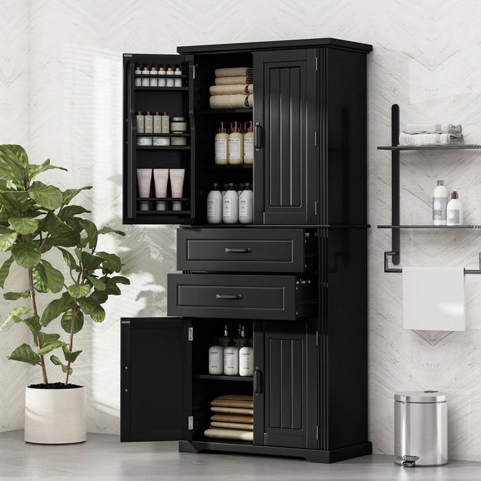 Storage Cabinet With Adjustable Shelves, 2 Drawers, Doors