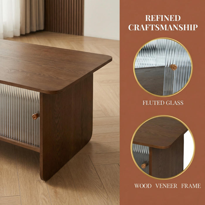 Rectangular Coffee Table With Sliding Door Storage Center