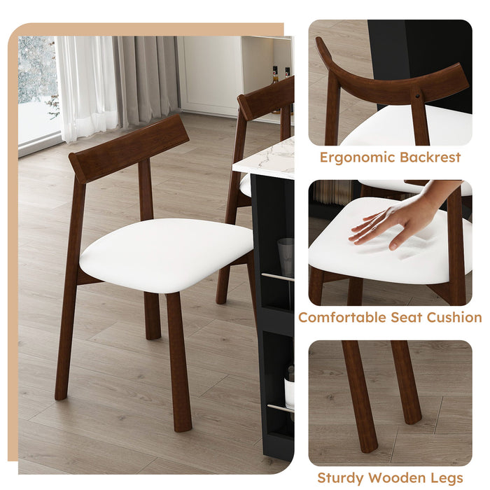 Retro Kitchen Island Set With Chairs, Extendable & Rotating Table, 4 Drawers & Door Cabinets