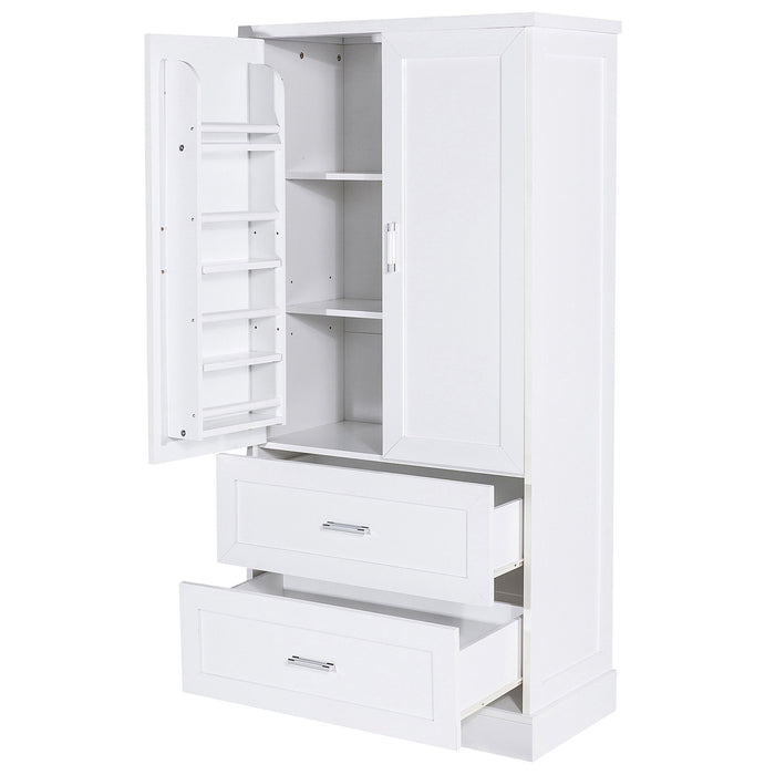 Tall Bathroom Storage Cabinet With 2 Doors And Drawers, Adjustable Shelf
